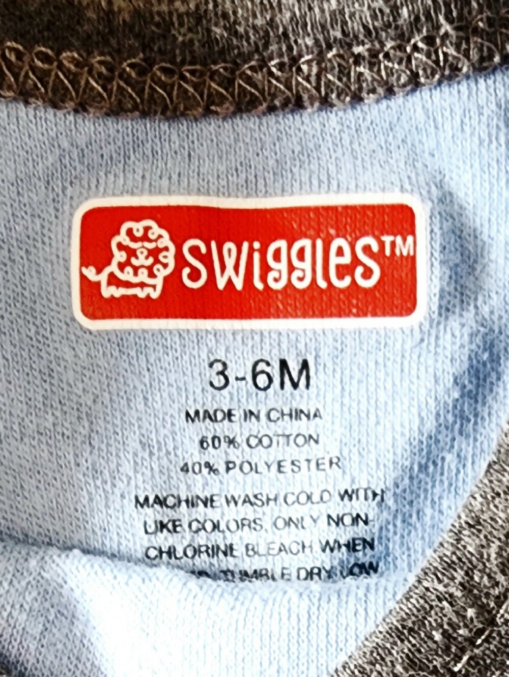 Swiggles Light Blue Long-Sleeve Bodysuit with Gray Trim - Picture 2 of 3